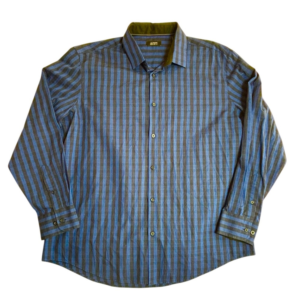 Alfani Regular‎ Fit Blue & Black Check Button-Up Shirt Men’s XL